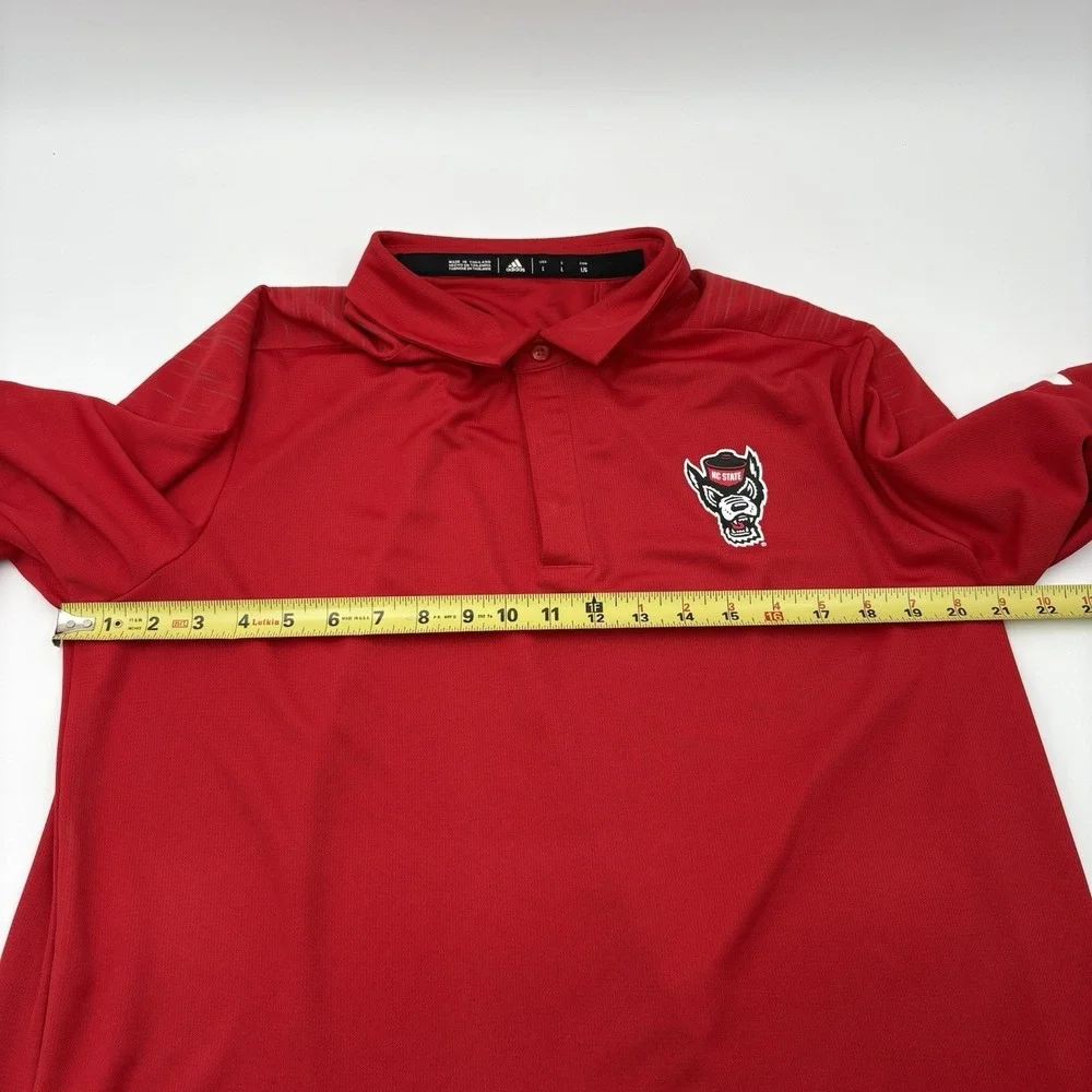 Adidas NC State Wolfpack Men L Polo Shirt Red Climalite Tuffy Mascot Golf NCAA